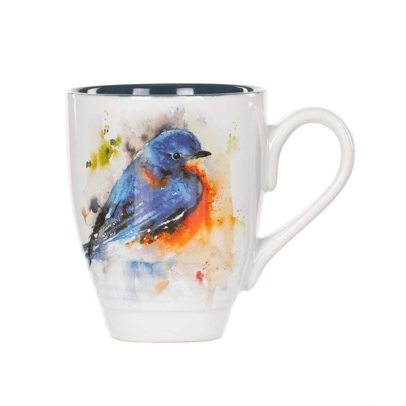 DEMDACO Dean Crouser Bluebird Watercolor Blue On White 16 Ounce Glossy Stoneware Mug With Handle - Image 1
